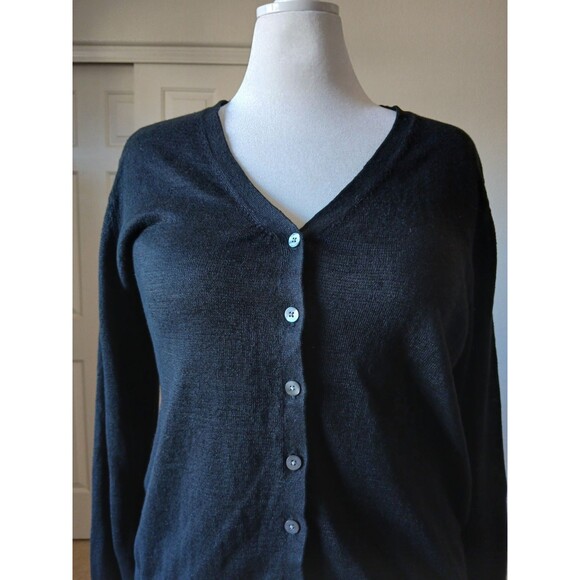 Garnet Hill Womens XL 100% Linen Black Sweater Button Front Lightweight Classic - Picture 6 of 15